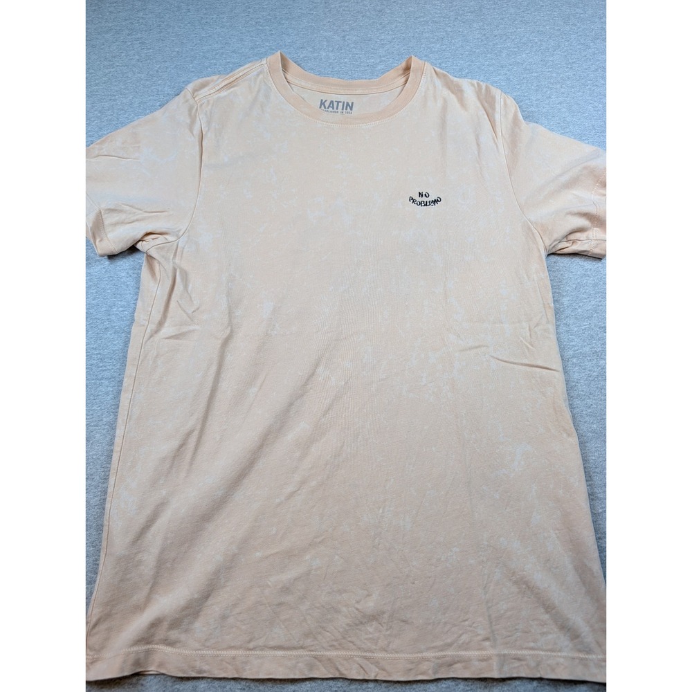 Katin No Problemo Embroidered Tee Peach Acid Wash Organic Cotton Mens Small